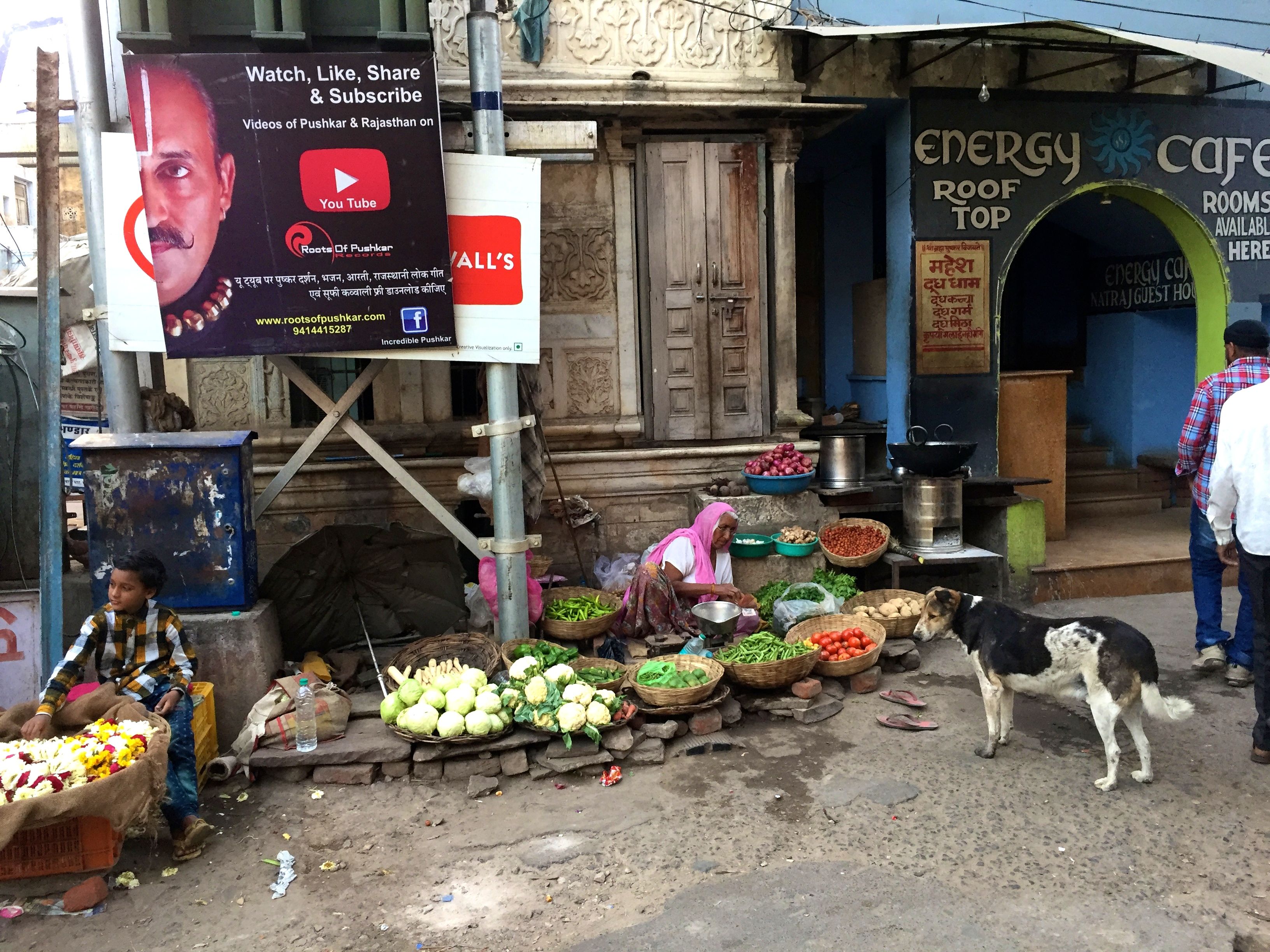 Gemüsefrau auf dem Markt in Pushkar